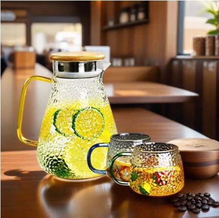 Clear glass kettle lid Stainless steel iced tea kettle easy to clean heat resistant borosilicate strap handle household