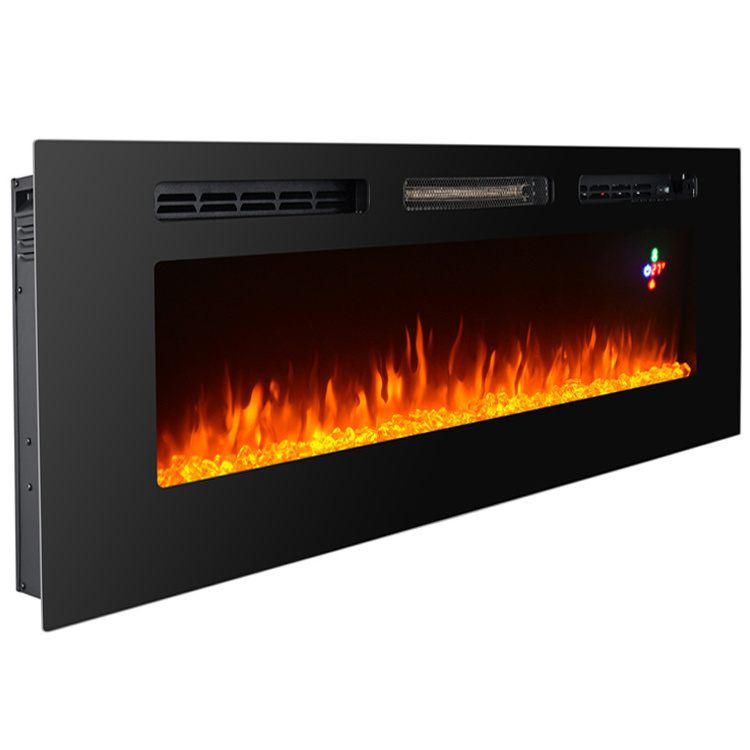 50'' 60'' 70''  flat glass panel wall mounted indoor electric fireplace with 3d led light realistic fire flame