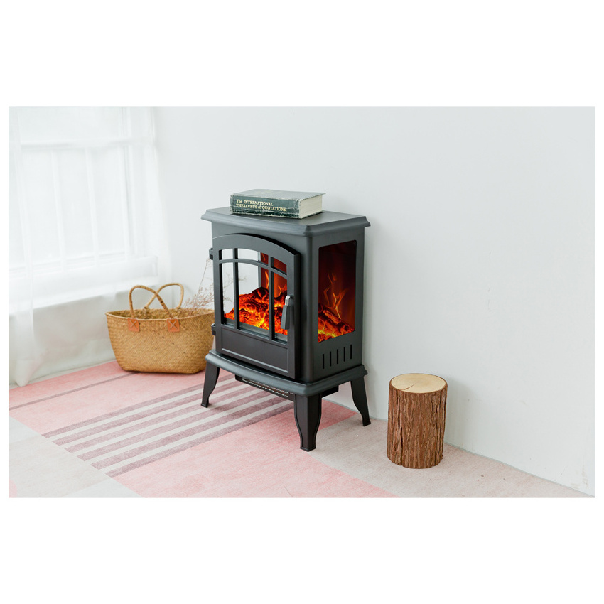 modern decorative independent 3 side view safe small freestanding electric fireplace with resin log and legs