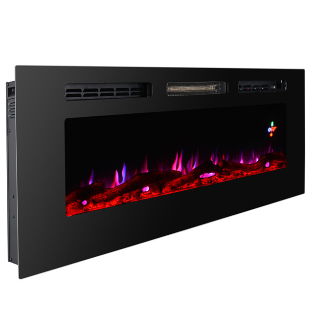 50'' 60'' 70''  flat glass panel wall mounted indoor electric fireplace with 3d led light realistic fire flame