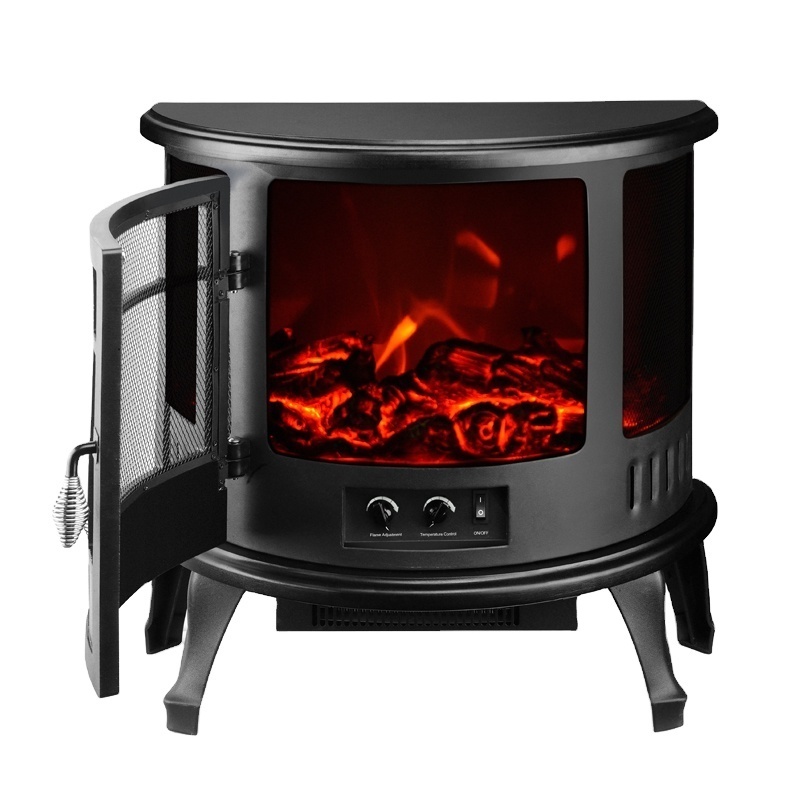 retro portable 3d led realistic fire flame 3 sided freestanding mini small half round electric fireplace for indoor