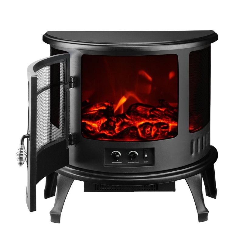 retro portable 3d led realistic fire flame 3 sided freestanding mini small half round electric fireplace for indoor