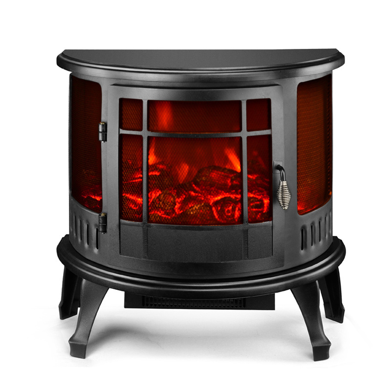 retro portable 3d led realistic fire flame 3 sided freestanding mini small half round electric fireplace for indoor