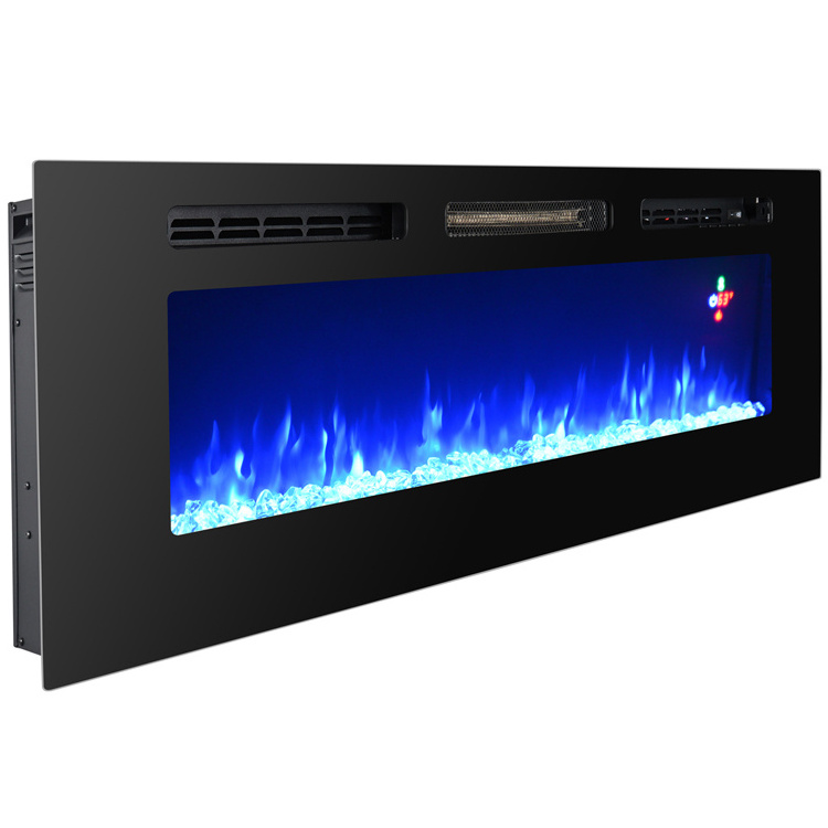 50'' 60'' 70''  flat glass panel wall mounted indoor electric fireplace with 3d led light realistic fire flame