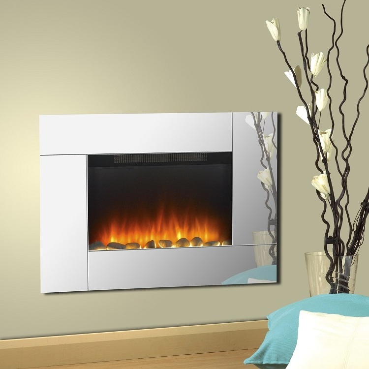 Flat Mirror Glass Indoor Wall Mounted Insert Decorative LED Electric Fireplace