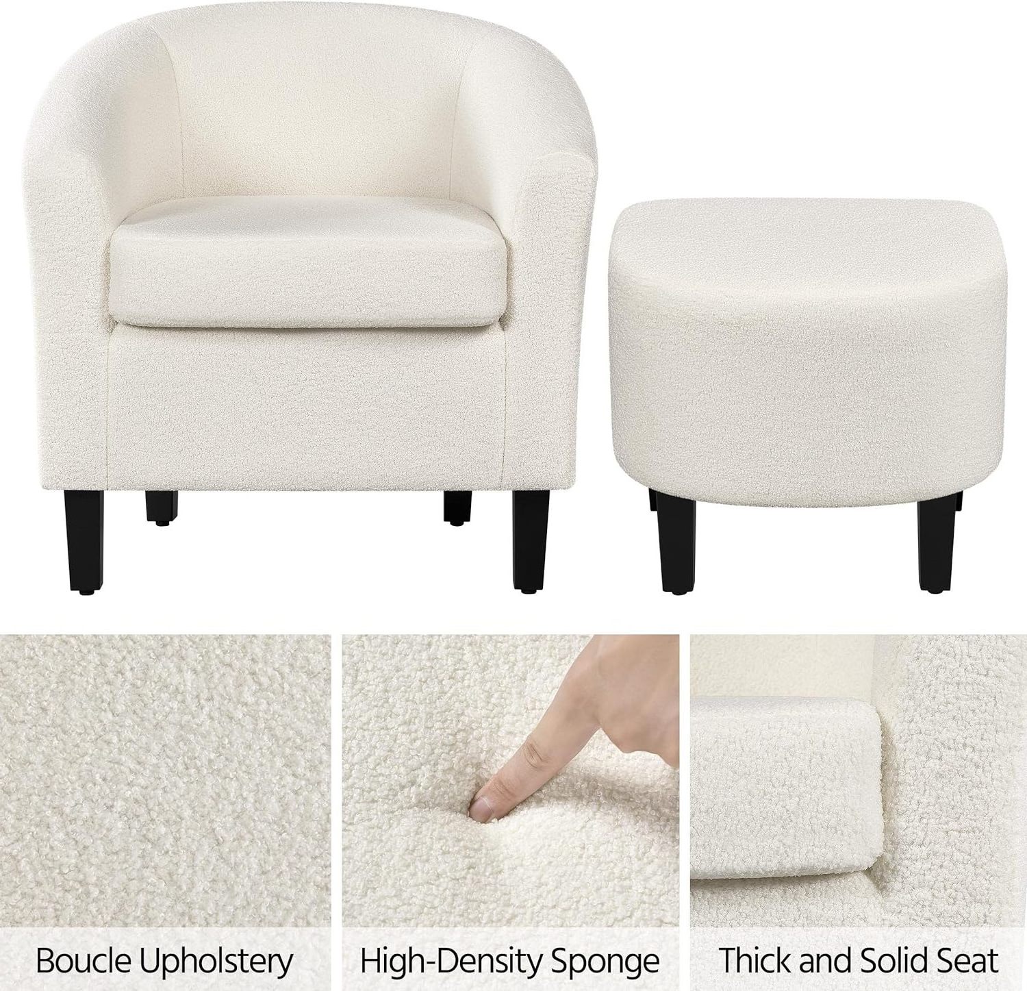 Mid Century Minimalist Comfy Armchair Single Seater Fabric Hotel Accent Chairs With Footrest