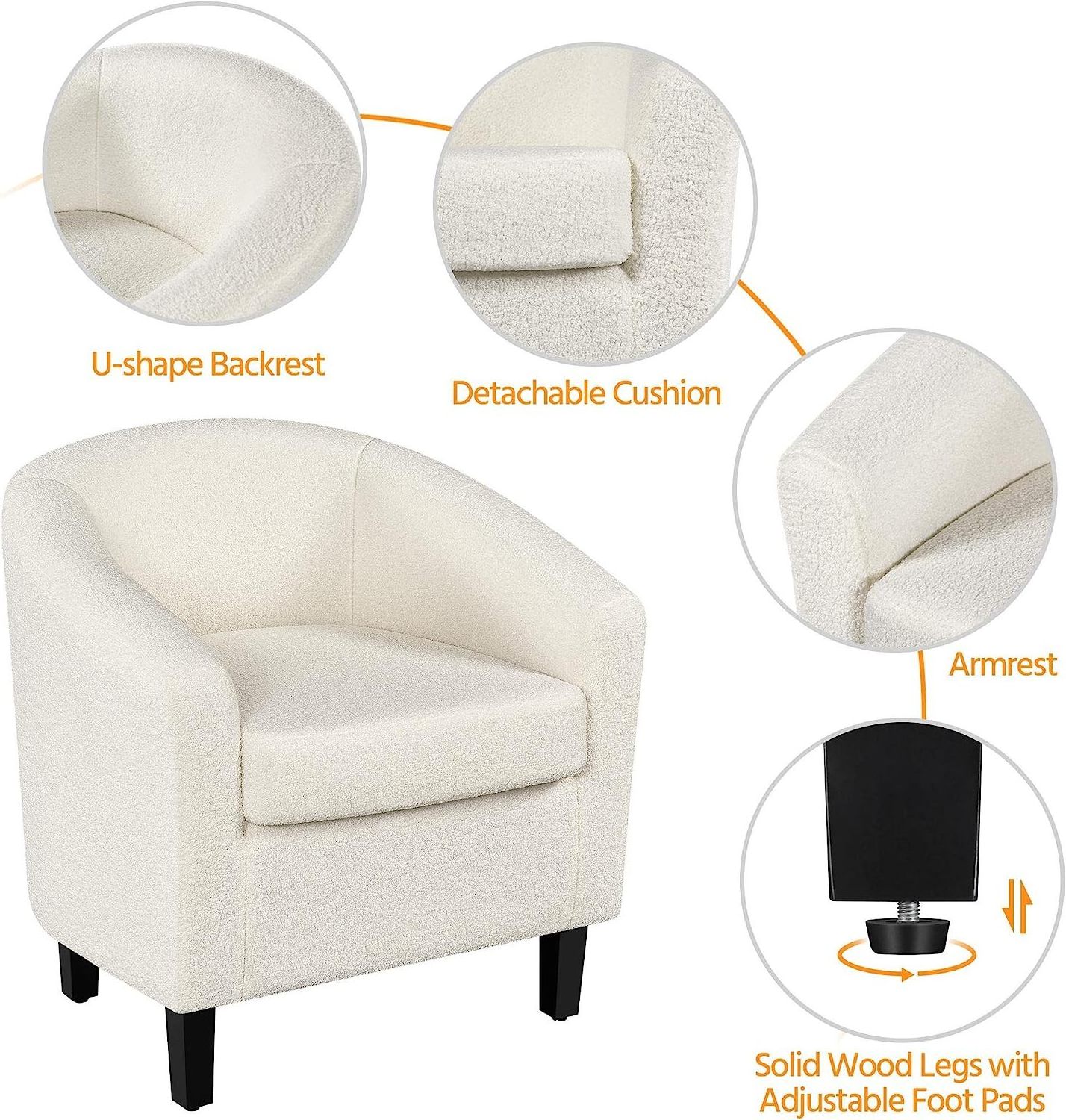 Mid Century Minimalist Comfy Armchair Single Seater Fabric Hotel Accent Chairs With Footrest