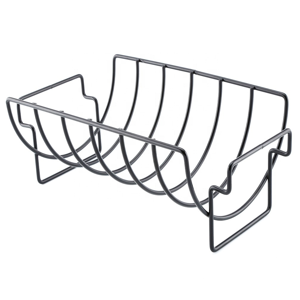 Large Non-Stick Black Stainless Steel Rib Roast Rack Holder for Grilling to Hold 6 Rib Rack