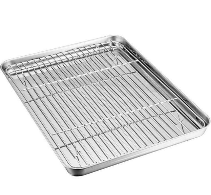 Rectangular Kitchen Grill Oven Draining Oil BBQ Plate Cooling Grid Rack Baking Trays Pan Stainless Steel Rack Set Baking Dishes