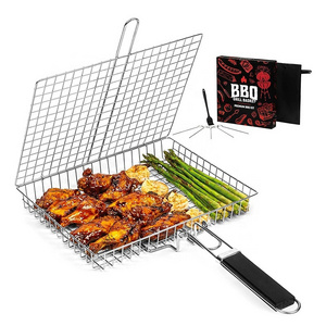 Grill Basket Value Set Barbecue BBQ Grilling Basket Stainless Steel Large Folding Grilling baskets With Handle