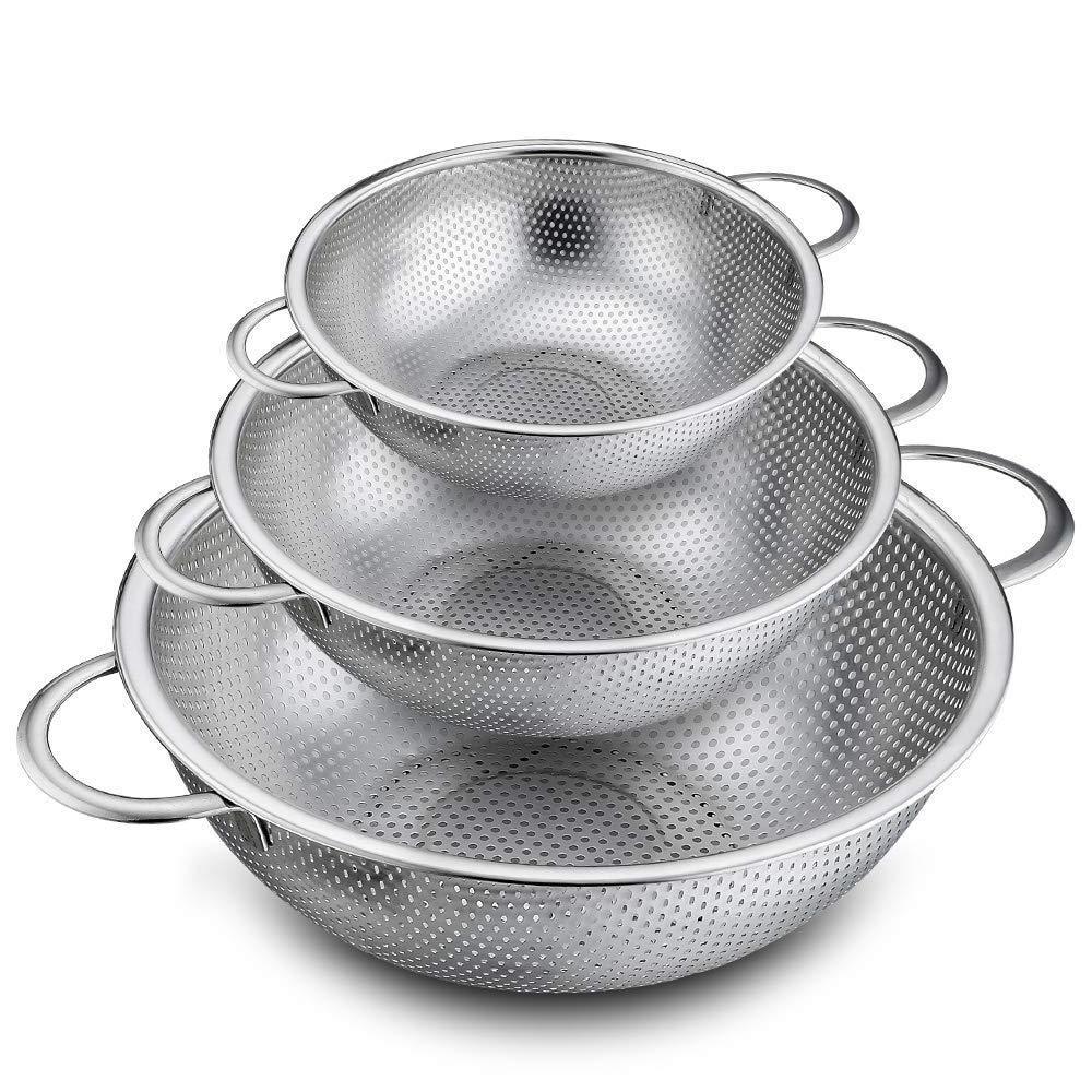 Heavy duty Dishwasher Safe 1/3/5 Quart Stainless Steel Micro-Perforated Colanders