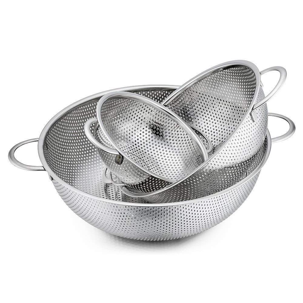 Heavy duty Dishwasher Safe 1/3/5 Quart Stainless Steel Micro-Perforated Colanders