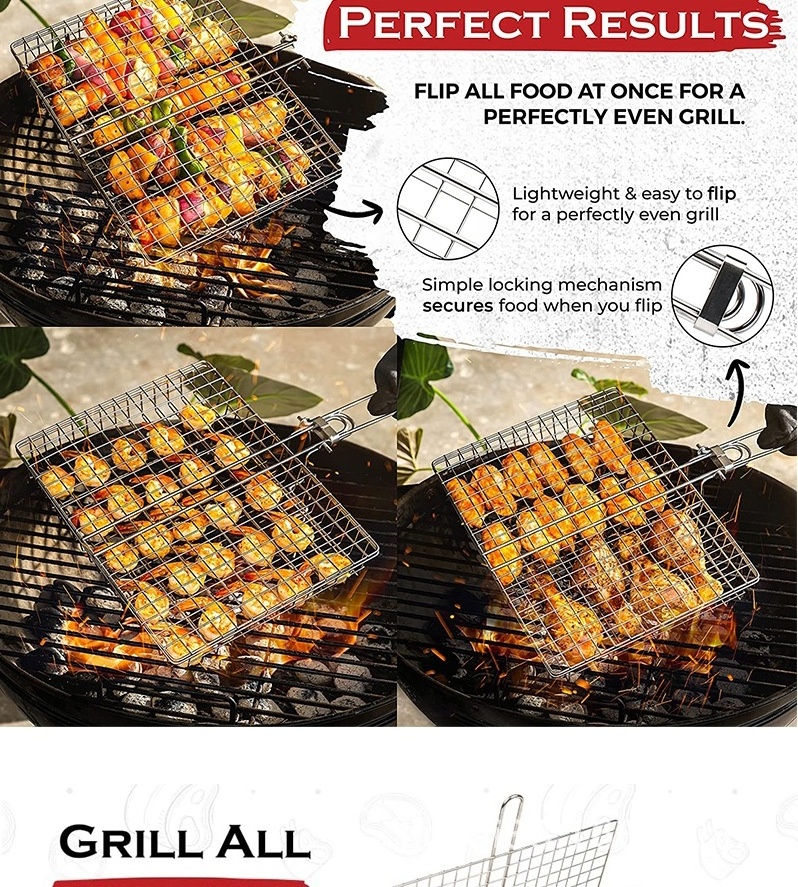 Grill Basket Value Set Barbecue BBQ Grilling Basket Stainless Steel Large Folding Grilling baskets With Handle