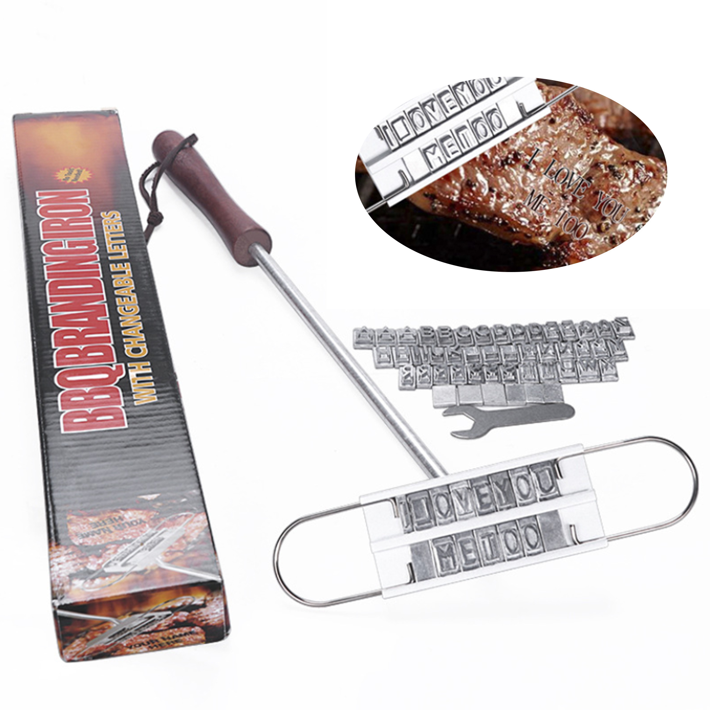 Amazon hot sale BBQ Meat Branding Iron with Changeable Letters Personalized Barbecue Steak Names Press Tool for Grilling