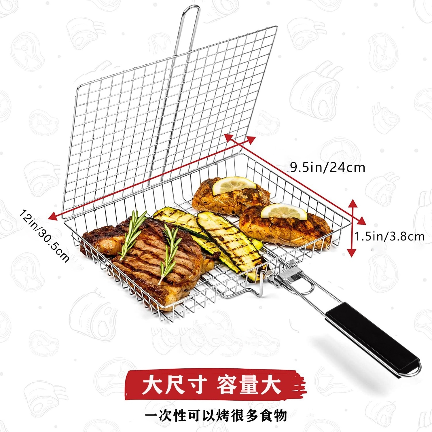 Grill Basket Value Set Barbecue BBQ Grilling Basket Stainless Steel Large Folding Grilling baskets With Handle