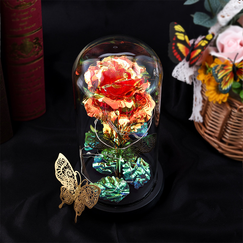 Valentine's mother's Day gift battery operate led string lights forever roses flower long stem 24k rose with light