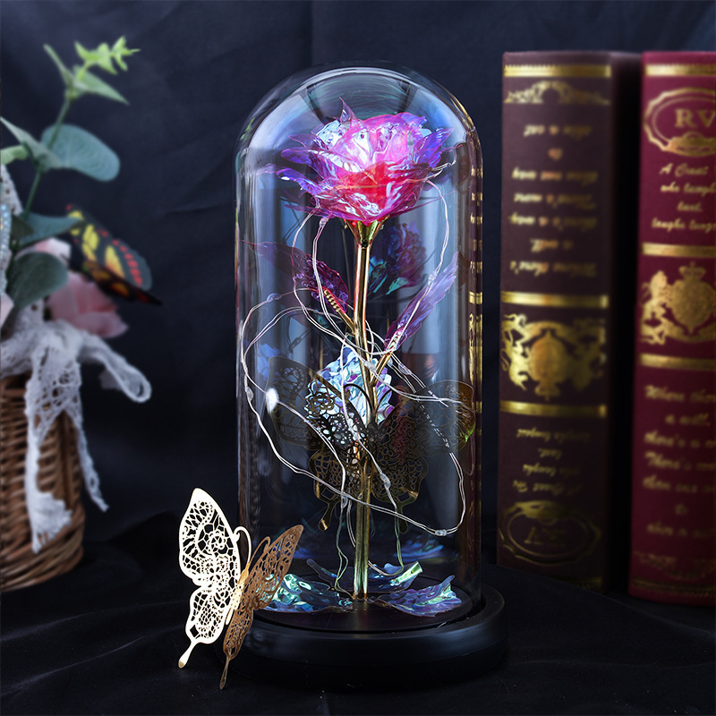 Valentine's mother's Day gift battery operate led string lights forever roses flower long stem 24k rose with light