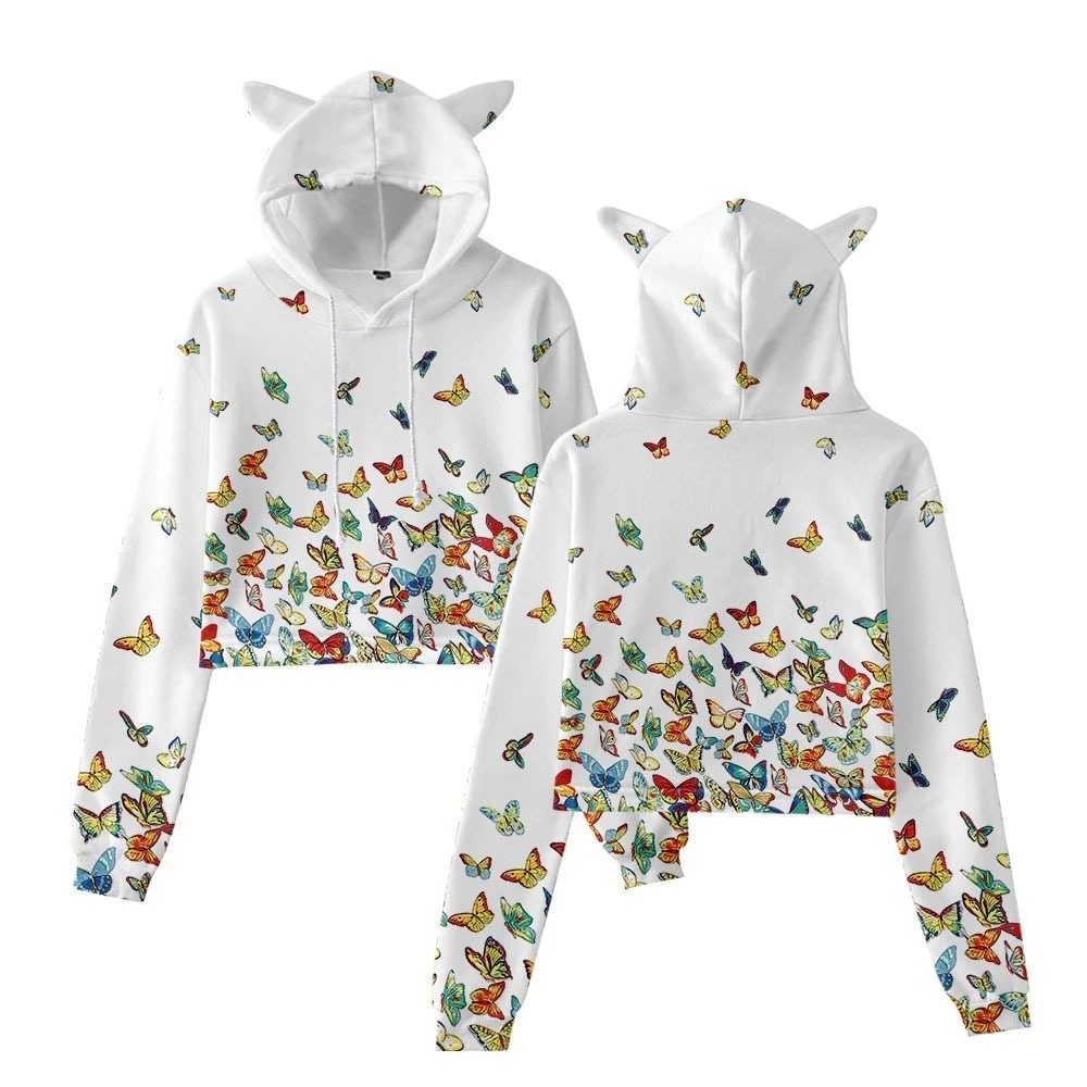 Autumn Winter Hot Sale Cat Ears Hoodies For Women Crop Top Hoodie Sweatshirts Sexy Women Breathable Casual Jumper Short Sweats