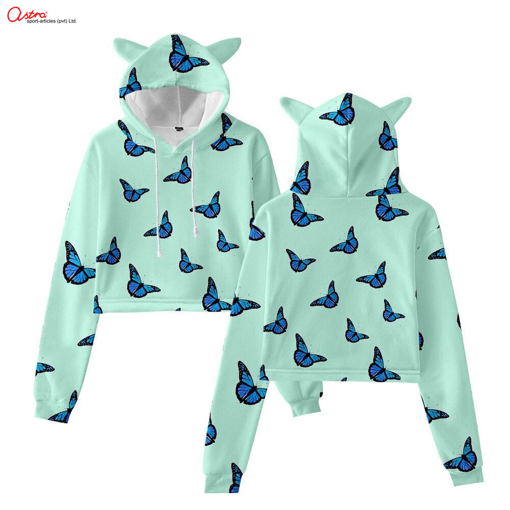 Autumn Winter Hot Sale Cat Ears Hoodies For Women Crop Top Hoodie Sweatshirts Sexy Women Breathable Casual Jumper Short Sweats