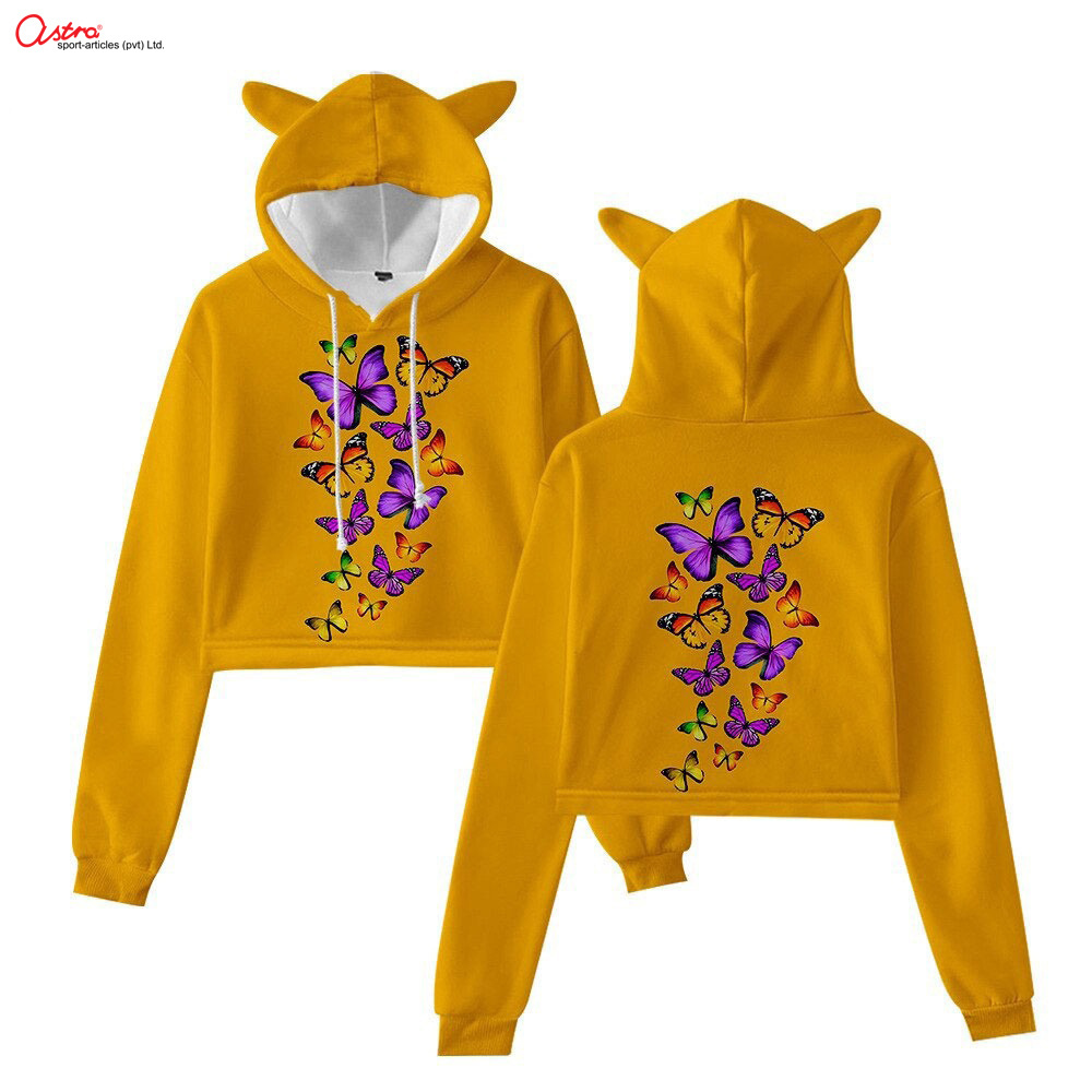 Autumn Winter Hot Sale Cat Ears Hoodies For Women Crop Top Hoodie Sweatshirts Sexy Women Breathable Casual Jumper Short Sweats