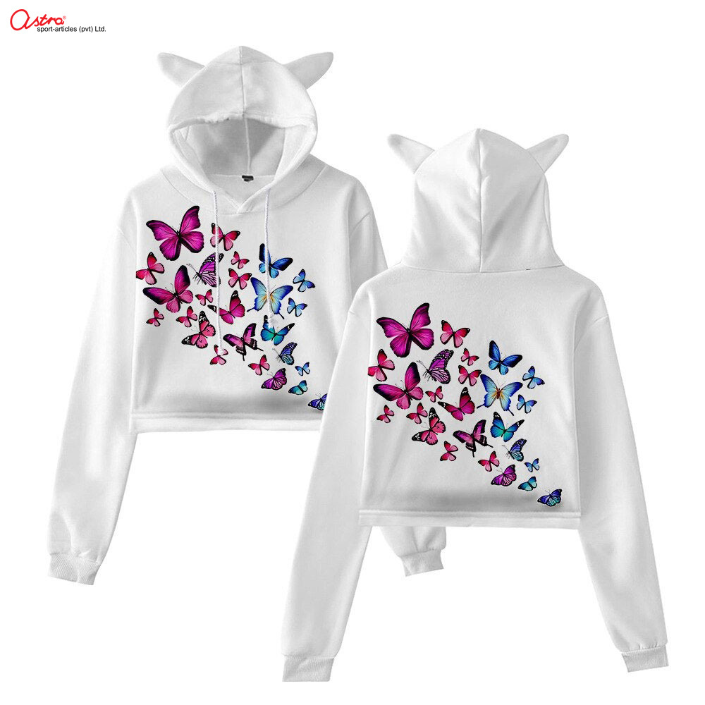 Autumn Winter Hot Sale Cat Ears Hoodies For Women Crop Top Hoodie Sweatshirts Sexy Women Breathable Casual Jumper Short Sweats