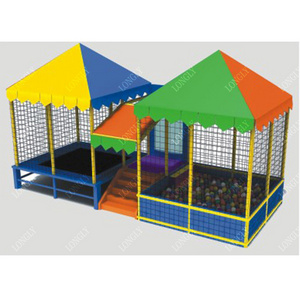 Outdoor rectangular trampoline with tent with roof