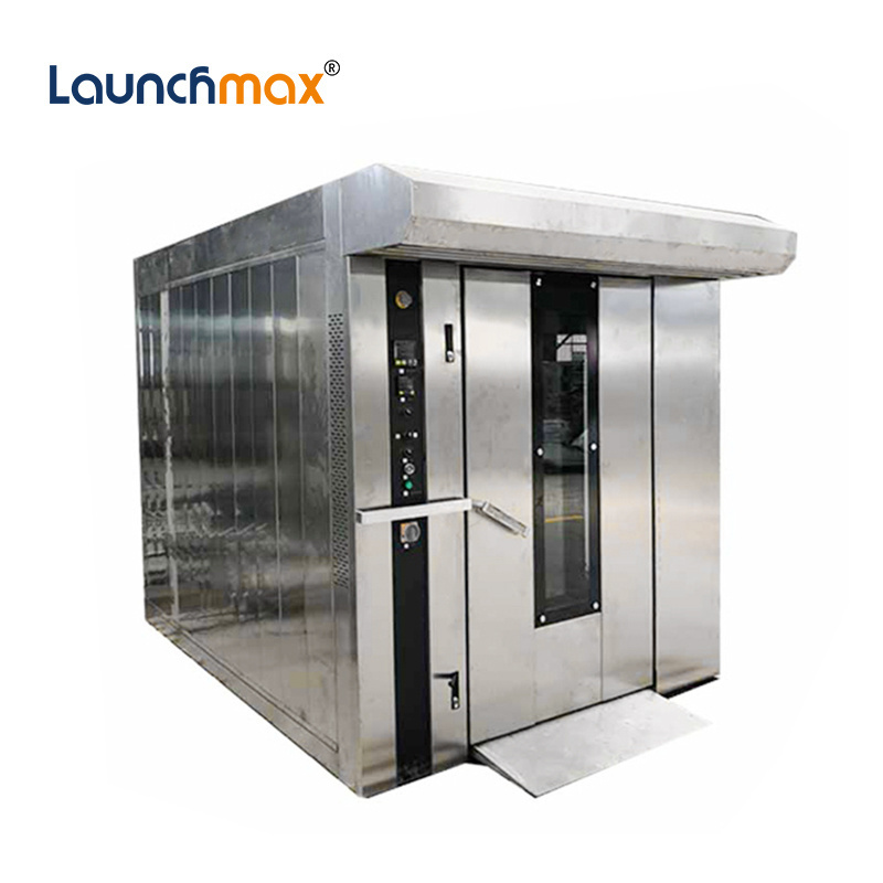 Commercial Industrial  High Quality Gas Heating Bakery Bread Cake 64 Trays Rotary Oven with 2 Trolleys