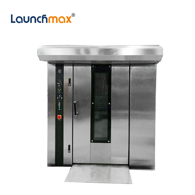 Commercial Industrial  High Quality Gas Heating Bakery Bread Cake 64 Trays Rotary Oven with 2 Trolleys