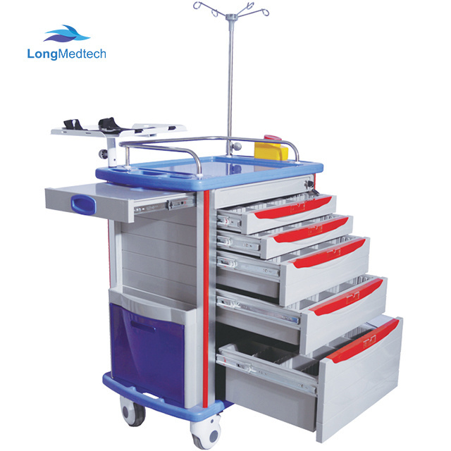 Hospital Clinic Room Used Emergency Crash ABS Medical Cart Trolley with Removable Tray