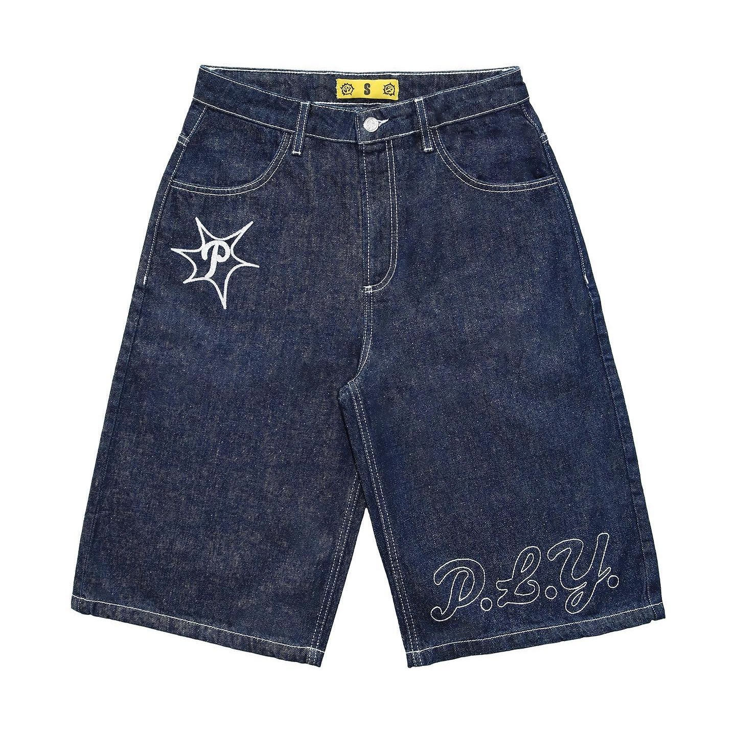 Custom Design Embroidered Logo Street Style Summer Y2K Pure Cotton Denim Washed Shorts Street Wear Jean Baggy Shorts