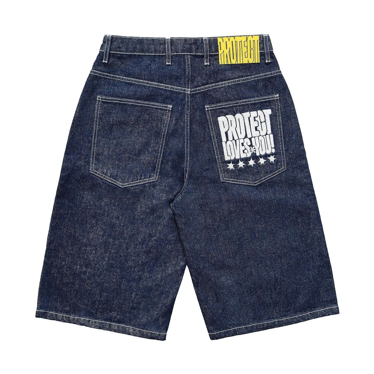 Custom Design Embroidered Logo Street Style Summer Y2K Pure Cotton Denim Washed Shorts Street Wear Jean Baggy Shorts