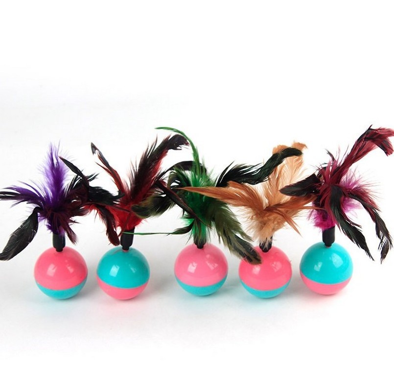 Wholesale Colorful Cat Teaser Feather Toy Indoor Outdoor Cat Tumbler Toy Interactive Cat Ball Toy