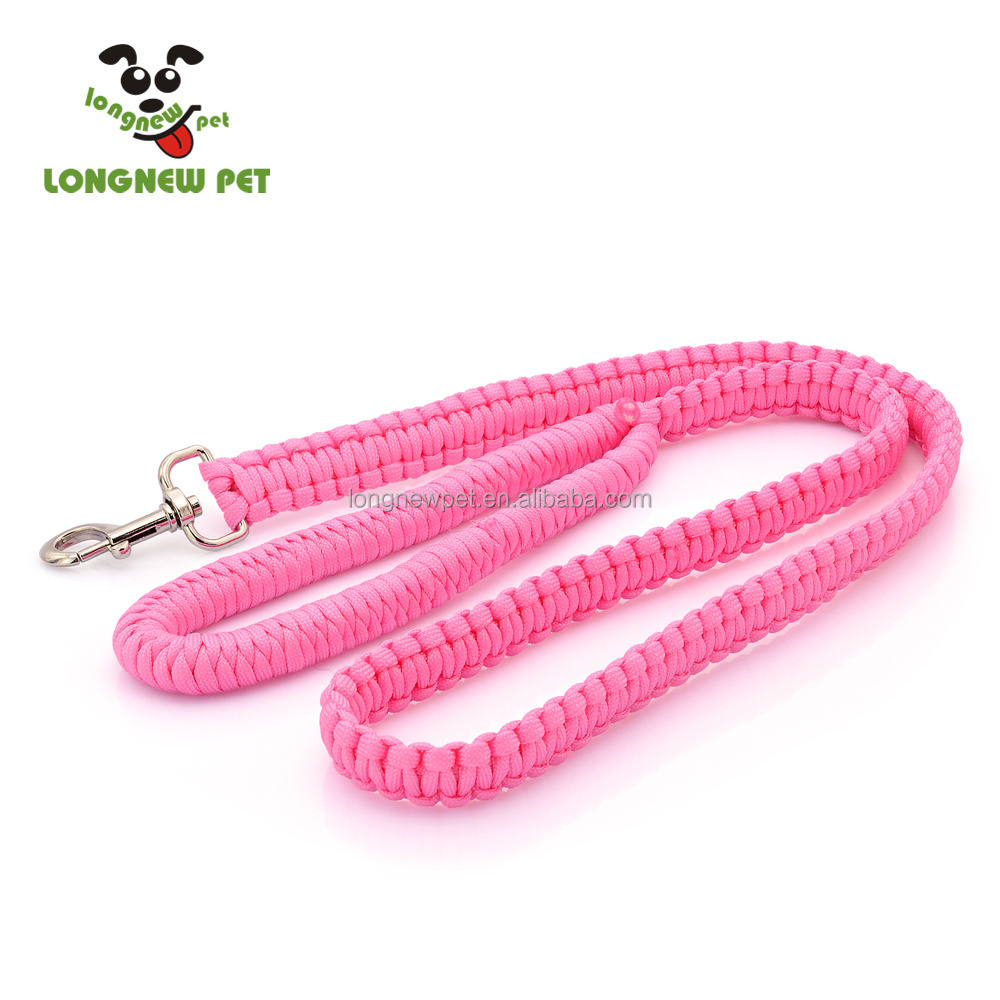 Pink Braided Pet Dog Collar and Leash Set with Unique King Cobra Design Silver Charms