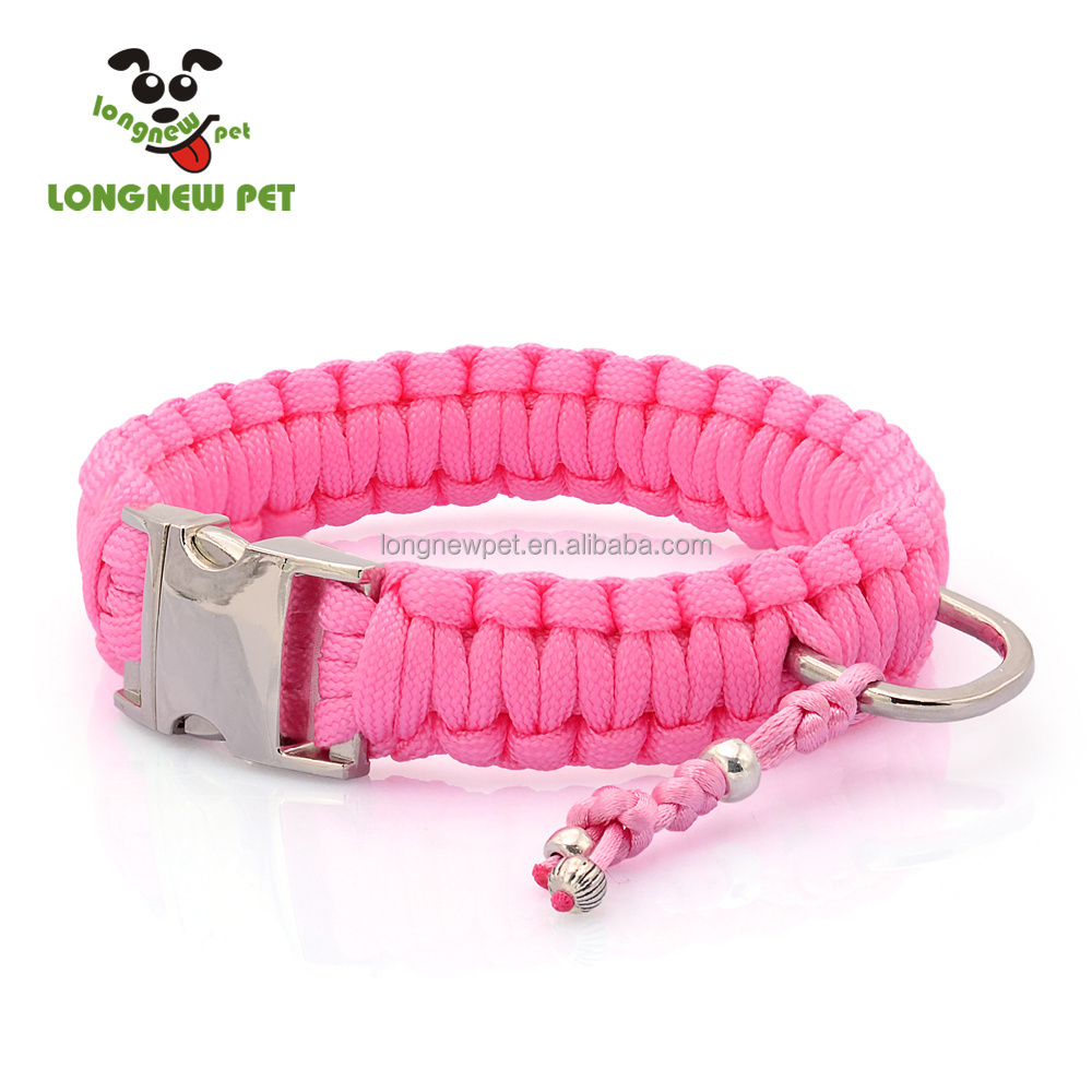 Pink Braided Pet Dog Collar and Leash Set with Unique King Cobra Design Silver Charms