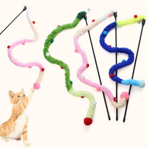 Colorful Cat Teaser Stick Interactive Cat Toy Wand Soft Long Stripe Cat Plush Toy with Bell