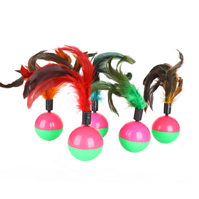 Wholesale Colorful Cat Teaser Feather Toy Indoor Outdoor Cat Tumbler Toy Interactive Cat Ball Toy