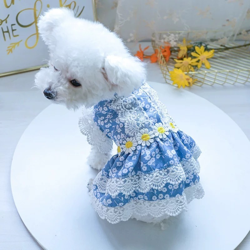 New Floral Dog Skirt Princess Dress Bichon Pomeranian Teddy Clothes Luxury Summer Clothes Thin Pet Dress