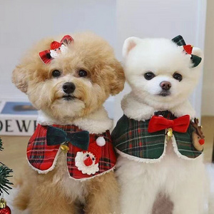 New Winter Warm Christmas Pet Clothes Cloak Dog Hair Bows Christmas Dog Scarf Bandana with Bell Pet Accessories