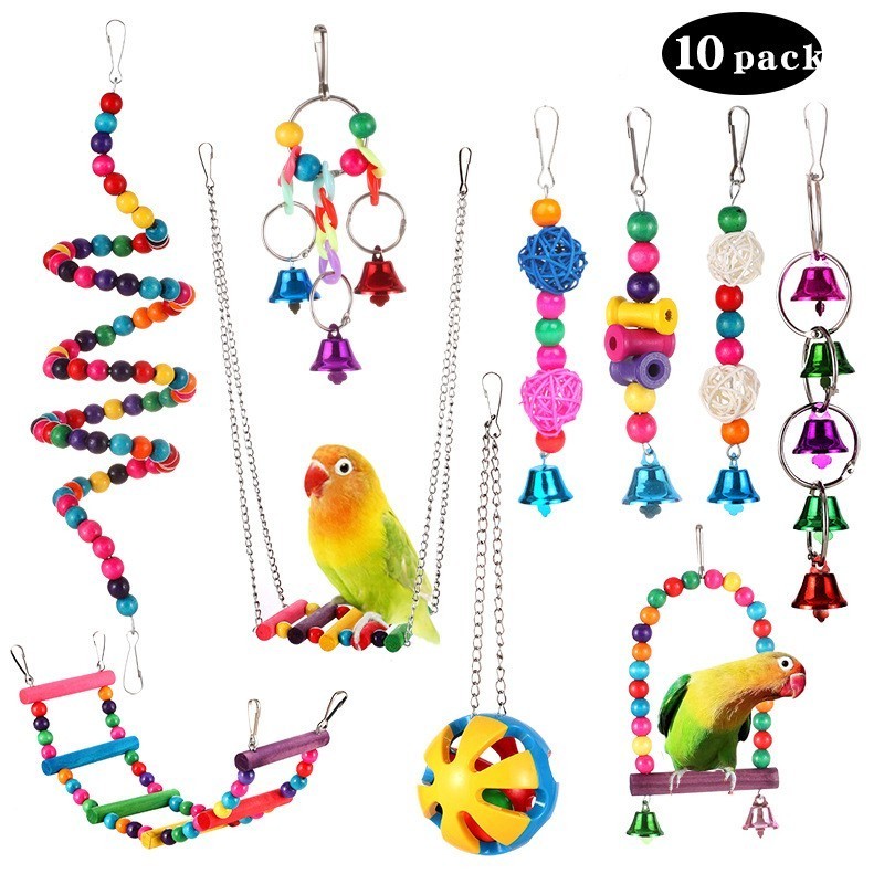 10pcs  Parrot Swing Toy Pet Bird Cage Hammock Hanging Chew Toys for Small Parakeets