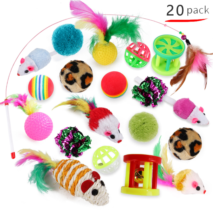 Cat 20 Pack Toys Kitten Gift  Fluffy Mouse Mice Balls and Bells Toys for Cat Puppy Kitty