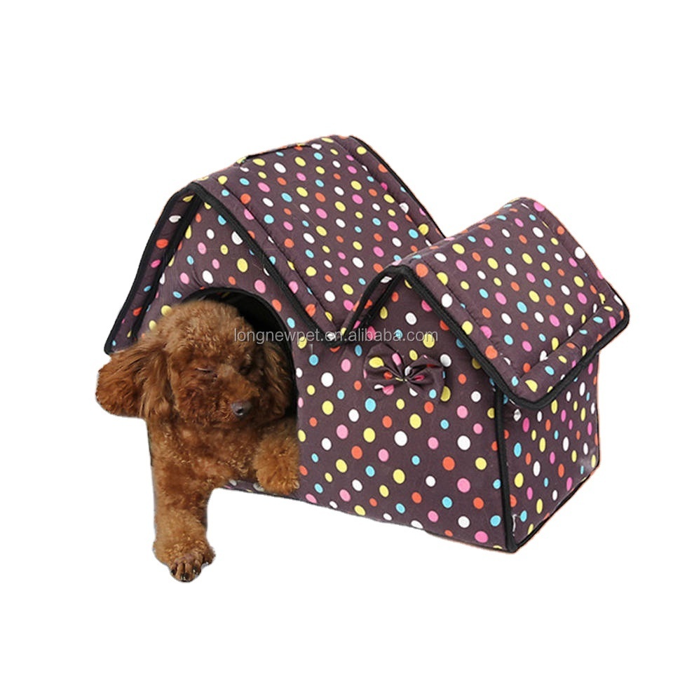 Luxury Snuggled Pet Dog Bed With Canopy Bowknot And Dot Decoration Pet Bed