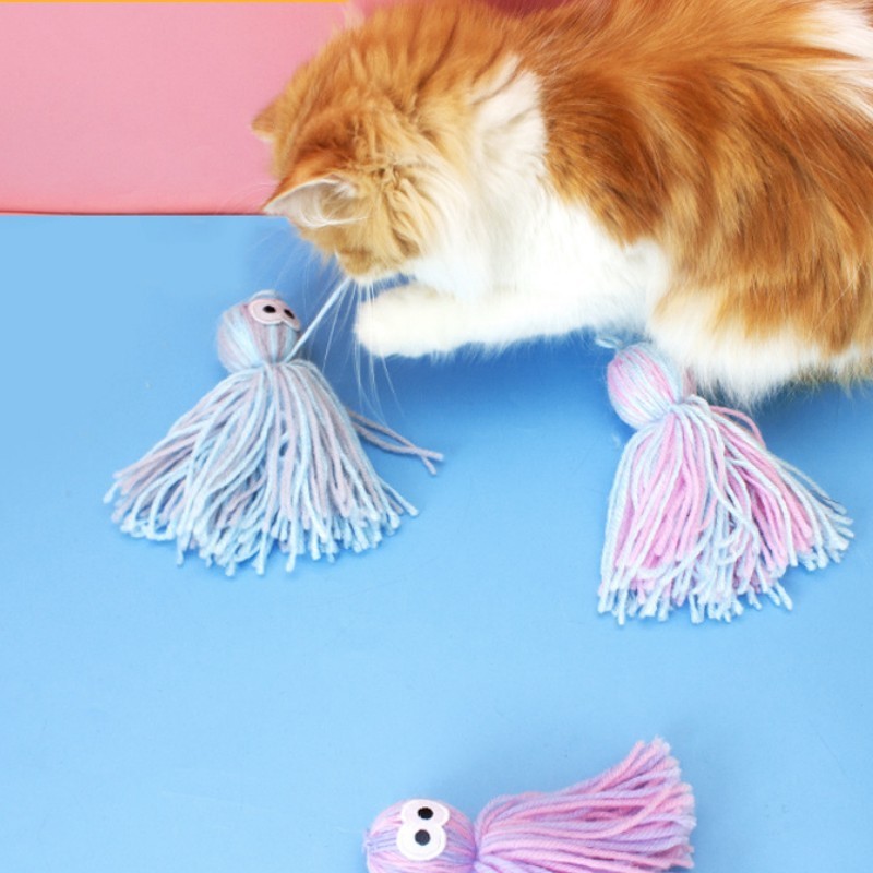 New Cute Wool Cat Teaser Stick Cat Wand Interactive Pet Chew Toy Accessories