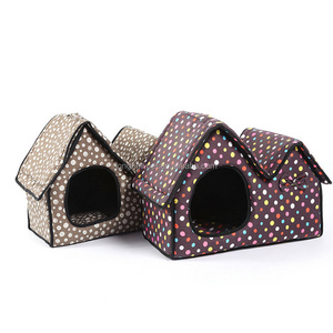 Luxury Snuggled Pet Dog Bed With Canopy Bowknot And Dot Decoration Pet Bed