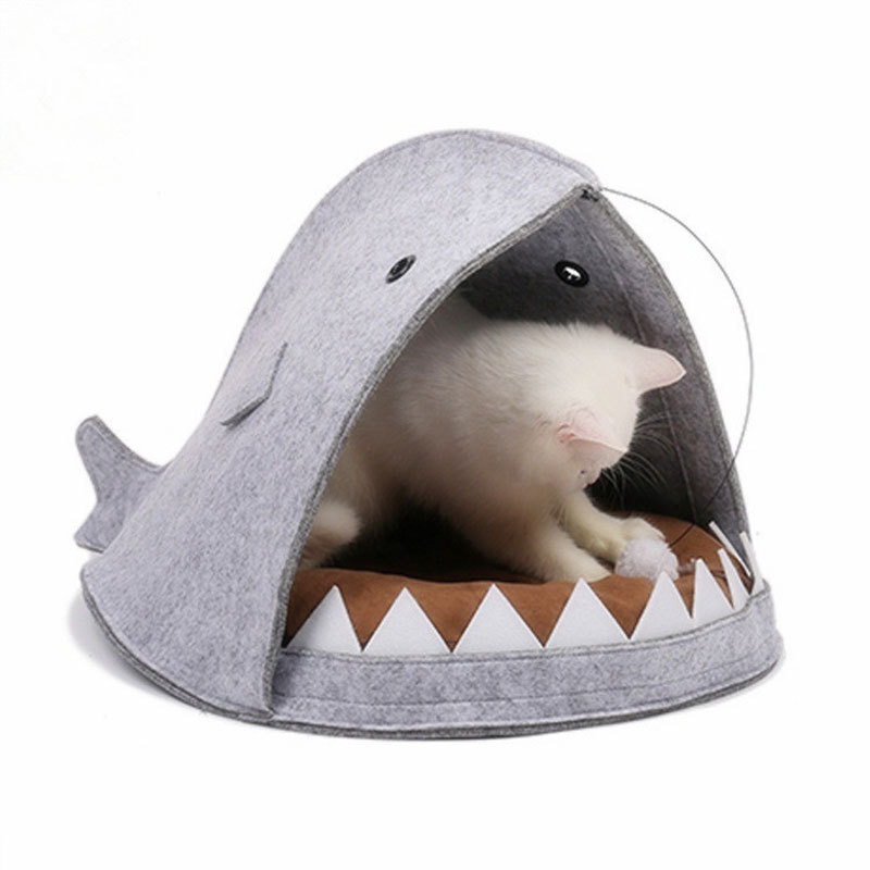 New Hot Sale Travel Outdoor Felt Detachable Folding Bed for Pet Portable Dog Bed Shark Shaped Cat Nest