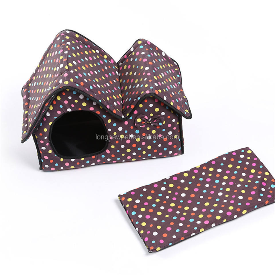 Luxury Snuggled Pet Dog Bed With Canopy Bowknot And Dot Decoration Pet Bed