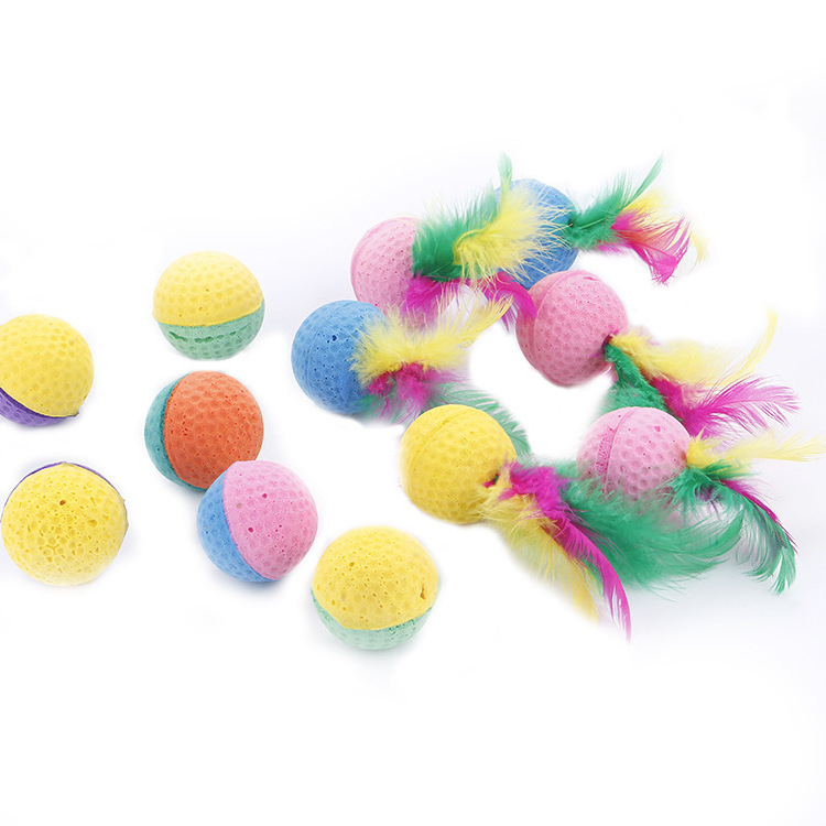 EXA Cat Feather Ball Cat Kittens Interactive Pom Pom Ball Toys for Exercise Cat Toy Balls