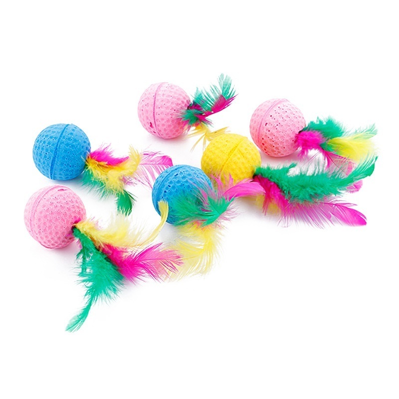 EXA Cat Feather Ball Cat Kittens Interactive Pom Pom Ball Toys for Exercise Cat Toy Balls