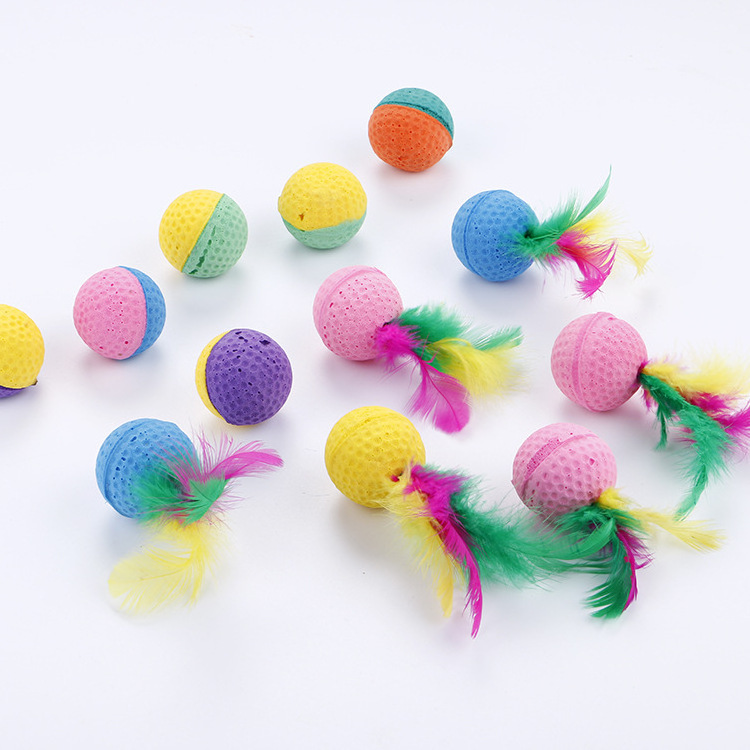 EXA Cat Feather Ball Cat Kittens Interactive Pom Pom Ball Toys for Exercise Cat Toy Balls