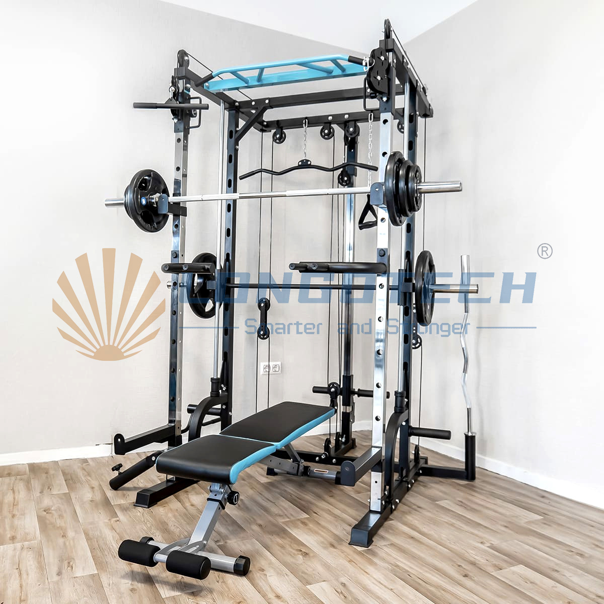 Home Gym Strength Training Fitness Cage Smith Machine Multifunction Half Power Rack Gym Equipement Squat Rack With Pull Up Bar