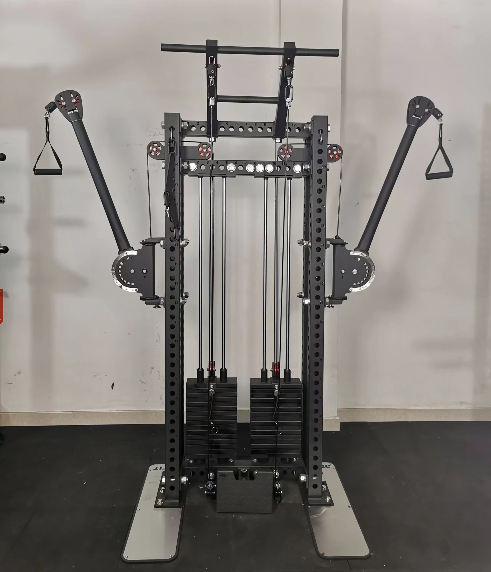 Fitness Single Cable Crossover Machine Pulley Tower Wall Mount Cable Station Pull Down With Adjustable Dual Wall Pulley System